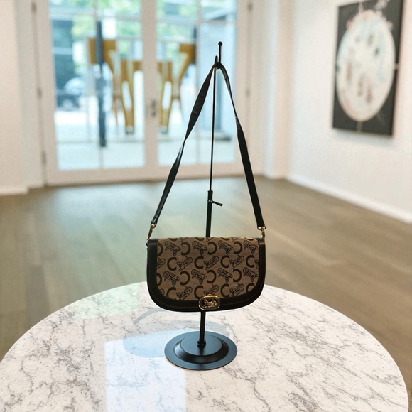 Celine Brown Beige Monogram Canvas Leather Shoulder Bag/Clutch - Picture 1 of 16